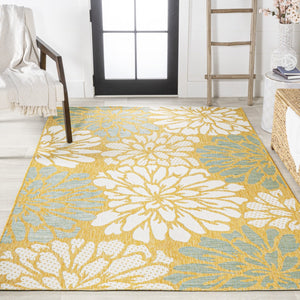 HomeRoots 8' X 10' Yellow & Cream Floral Area Rug – Indoor/Outdoor, Weather-Resistant, Easy-Clean, Durable Design 703103