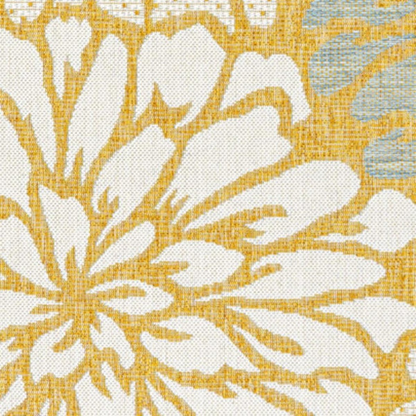 HomeRoots 9' Yellow and Cream Floral Area Rug – Durable Indoor Outdoor Elegance for Living Spaces and Patios 703104