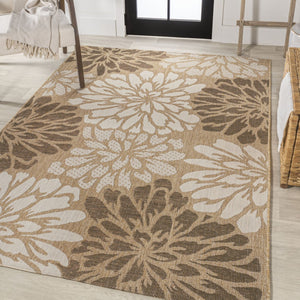 HomeRoots 5' Brown and Cream Floral Indoor/Outdoor Area Rug - Durable, Easy Care, Perfect for Any Space! 703107