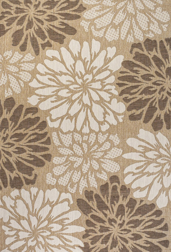 HomeRoots 5' Brown and Cream Floral Indoor/Outdoor Area Rug - Durable, Easy Care, Perfect for Any Space! 703107