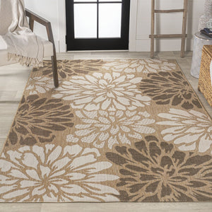 HomeRoots 5' Brown and Cream Floral Indoor/Outdoor Area Rug - Durable, Easy Care, Perfect for Any Space! 703107