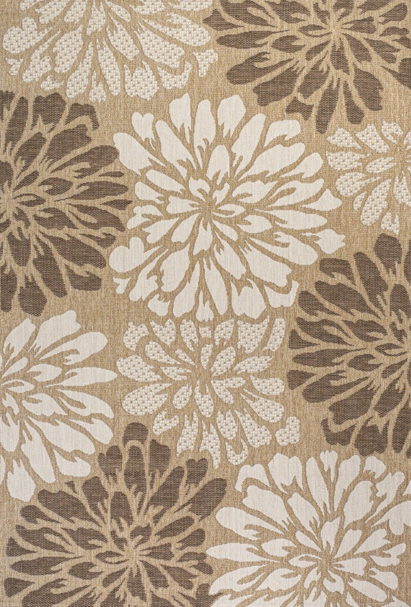 HomeRoots 8' X 10' Brown and Cream Floral Area Rug – Indoor/Outdoor Charm, Durable Design for Any Space 703108