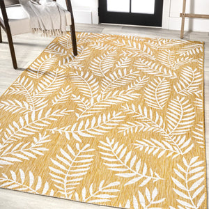 HomeRoots 9' Indoor Outdoor Floral Area Rug in Yellow & Cream - Durable, Fade-Resistant, Easy-Clean Design! 703114