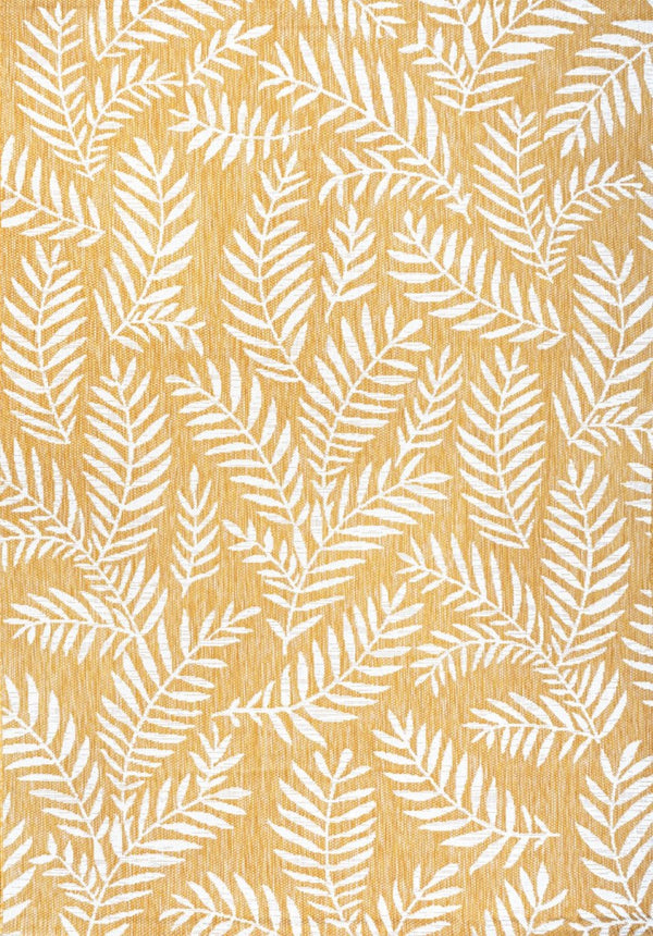 HomeRoots 9' Indoor Outdoor Floral Area Rug in Yellow & Cream - Durable, Fade-Resistant, Easy-Clean Design! 703114