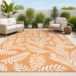 HomeRoots 5' Vibrant Orange and Cream Floral Indoor-Outdoor Area Rug – Durable, Stylish, Easy-Care Design! 703117