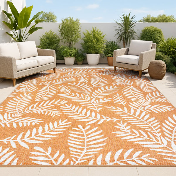 HomeRoots 5' Vibrant Orange and Cream Floral Indoor-Outdoor Area Rug – Durable, Stylish, Easy-Care Design! 703117