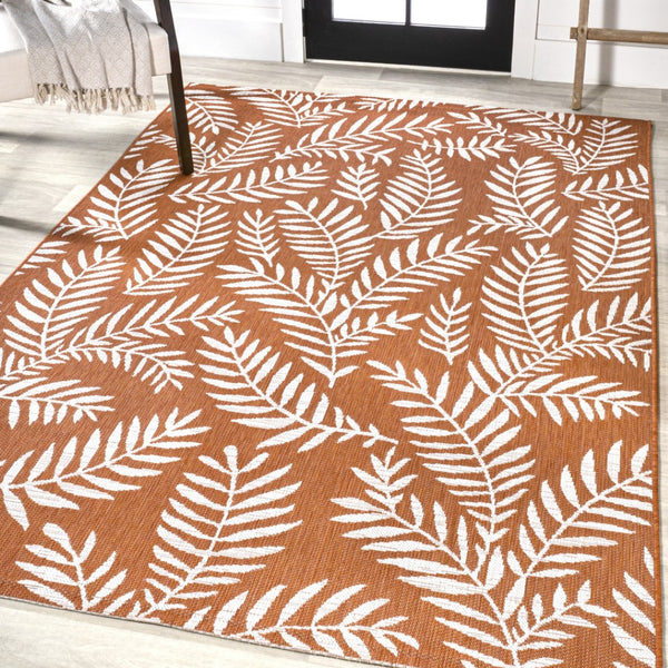 HomeRoots 5' Vibrant Orange and Cream Floral Indoor-Outdoor Area Rug – Durable, Stylish, Easy-Care Design! 703117