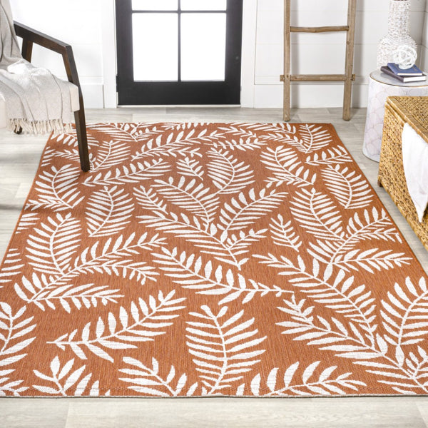 HomeRoots 5' Vibrant Orange and Cream Floral Indoor-Outdoor Area Rug – Durable, Stylish, Easy-Care Design! 703117