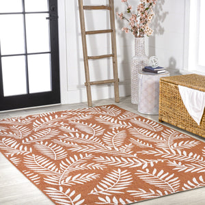 HomeRoots 5' Vibrant Orange and Cream Floral Indoor-Outdoor Area Rug – Durable, Stylish, Easy-Care Design! 703117