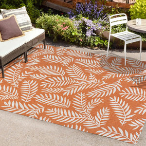 HomeRoots 5' Vibrant Orange and Cream Floral Indoor-Outdoor Area Rug – Durable, Stylish, Easy-Care Design! 703117