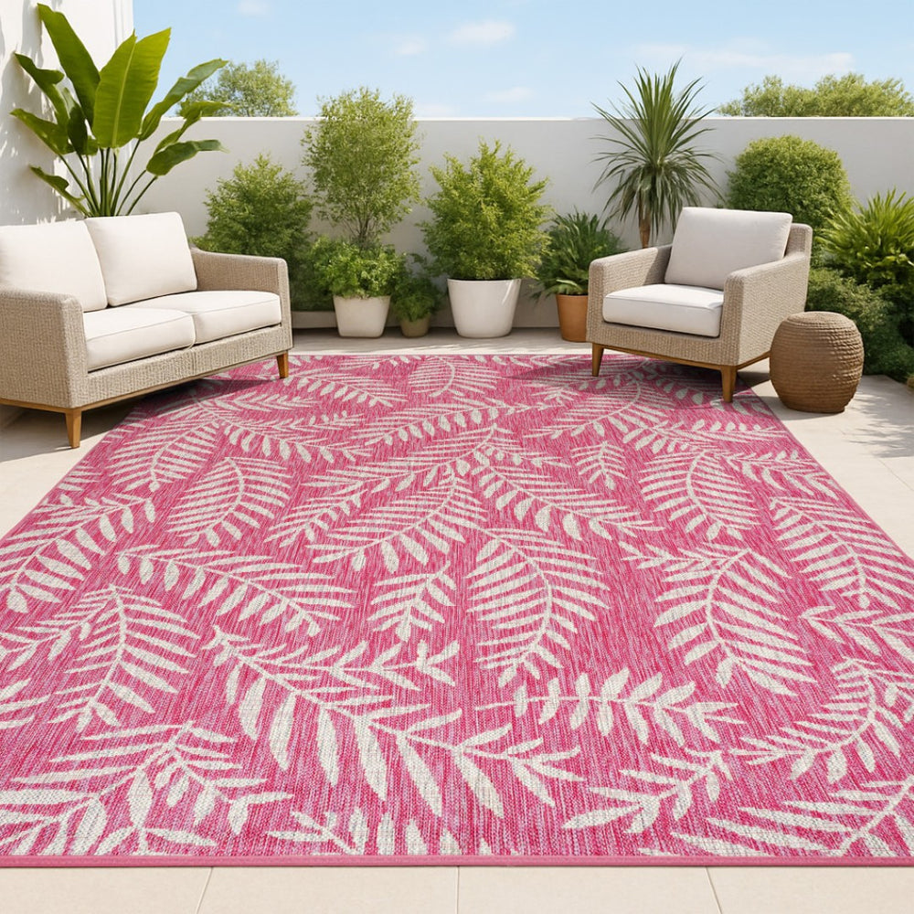 HomeRoots 9' X 12' Vibrant Fuchsia & Light Gray Floral Area Rug for Indoor/Outdoor Versatility & Style 703124