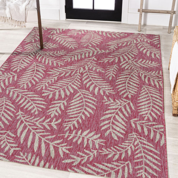 HomeRoots 9' X 12' Vibrant Fuchsia & Light Gray Floral Area Rug for Indoor/Outdoor Versatility & Style 703124