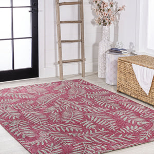 HomeRoots 9' X 12' Vibrant Fuchsia & Light Gray Floral Area Rug for Indoor/Outdoor Versatility & Style 703124