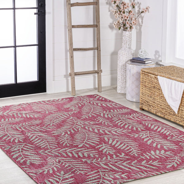 HomeRoots 9' X 12' Vibrant Fuchsia & Light Gray Floral Area Rug for Indoor/Outdoor Versatility & Style 703124