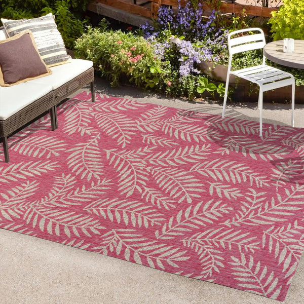 HomeRoots 9' X 12' Vibrant Fuchsia & Light Gray Floral Area Rug for Indoor/Outdoor Versatility & Style 703124