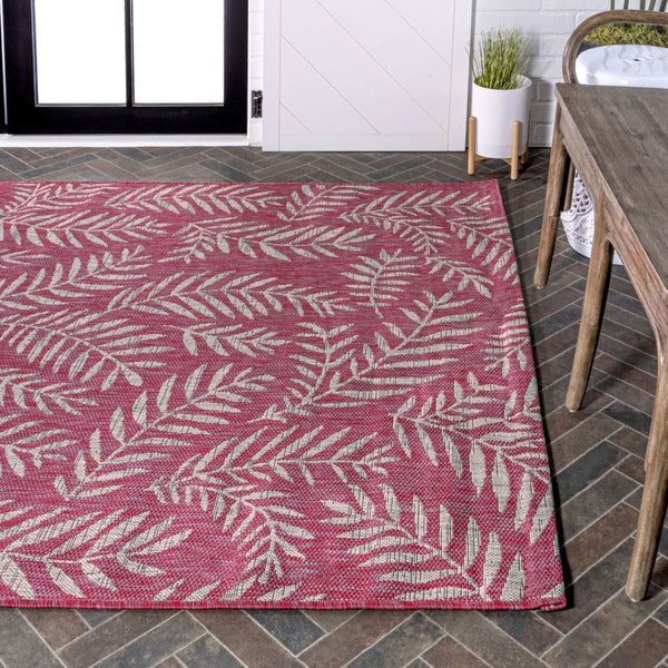 HomeRoots 9' X 12' Vibrant Fuchsia & Light Gray Floral Area Rug for Indoor/Outdoor Versatility & Style 703124