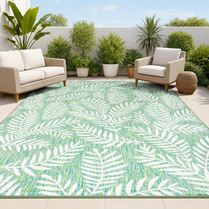 HomeRoots 5' Cream and Green Floral Area Rug - Durable Indoor/Outdoor Design for Living Spaces & Patios 703127