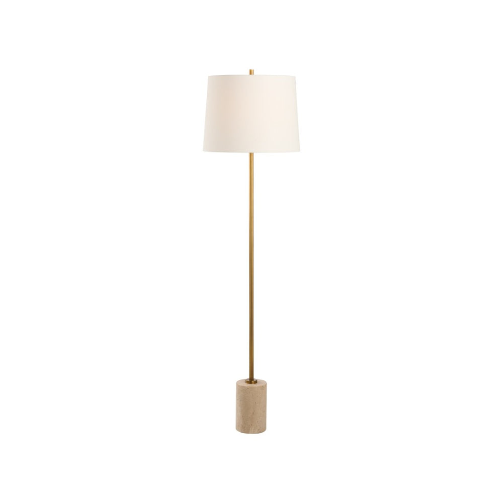 Chelsea House Lambeth Travertine Floor Lamp By Jamie Merida — Slim Antique Brass Body, Neutral Shade, Luxe Ambient Light 70313