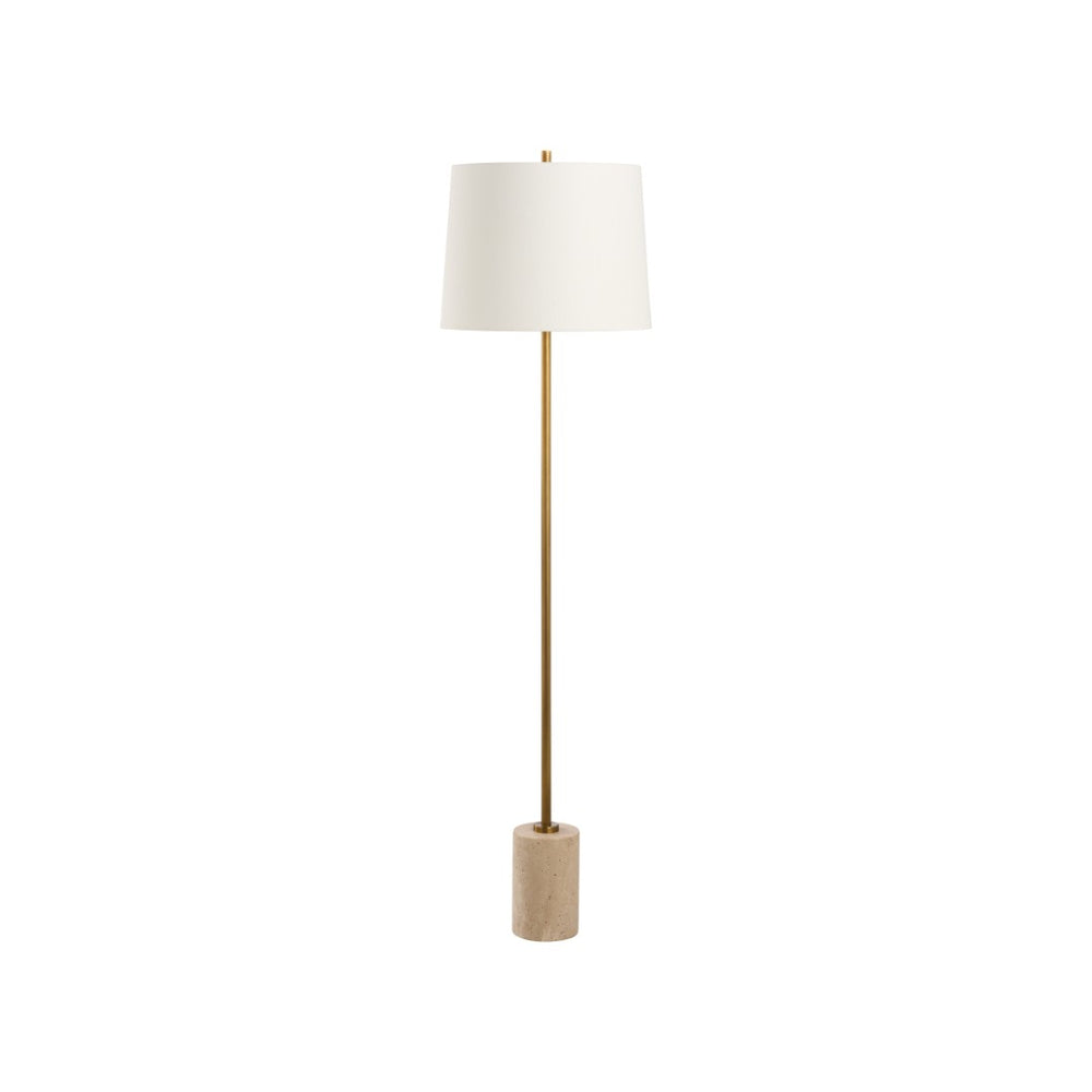 Chelsea House Lambeth Travertine Floor Lamp By Jamie Merida — Slim Antique Brass Body, Neutral Shade, Luxe Ambient Light 70313
