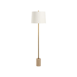 Chelsea House Lambeth Travertine Floor Lamp By Jamie Merida — Slim Antique Brass Body, Neutral Shade, Luxe Ambient Light 70313