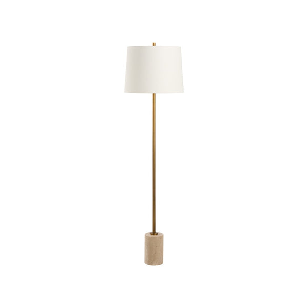 Chelsea House Lambeth Travertine Floor Lamp By Jamie Merida — Slim Antique Brass Body, Neutral Shade, Luxe Ambient Light 70313