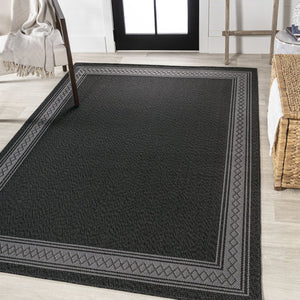 HomeRoots 5' Black and Gray Geometric Indoor Outdoor Area Rug - Modern, Durable, Low-Maintenance Design! 703131