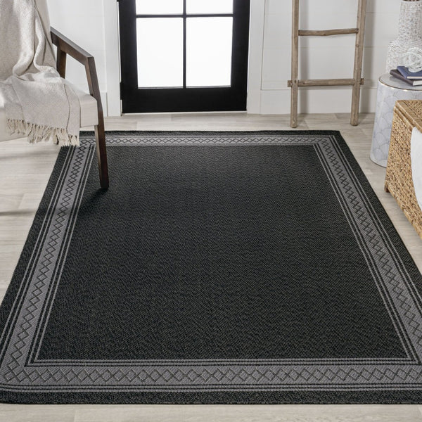 HomeRoots 8' X 10' Black and Gray Geometric Area Rug - Stylish Indoor/Outdoor Rug for Modern Spaces & Durability 703132