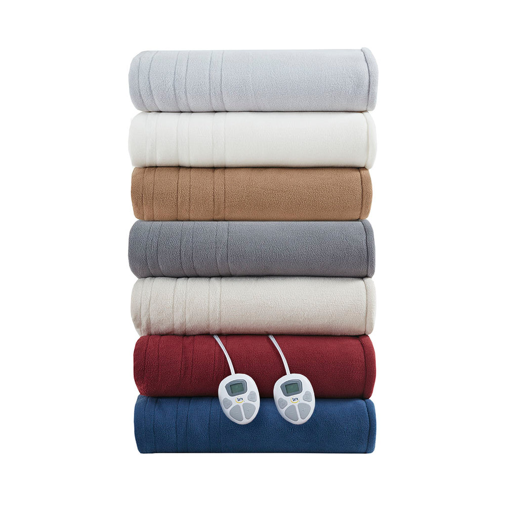 JLA Home Serta - Heated Sherpa Fleece Blanket with 10 Heat Settings, Auto Shut-Off, Machine Washable, 5-Year Warranty Burgundy ST54-0143