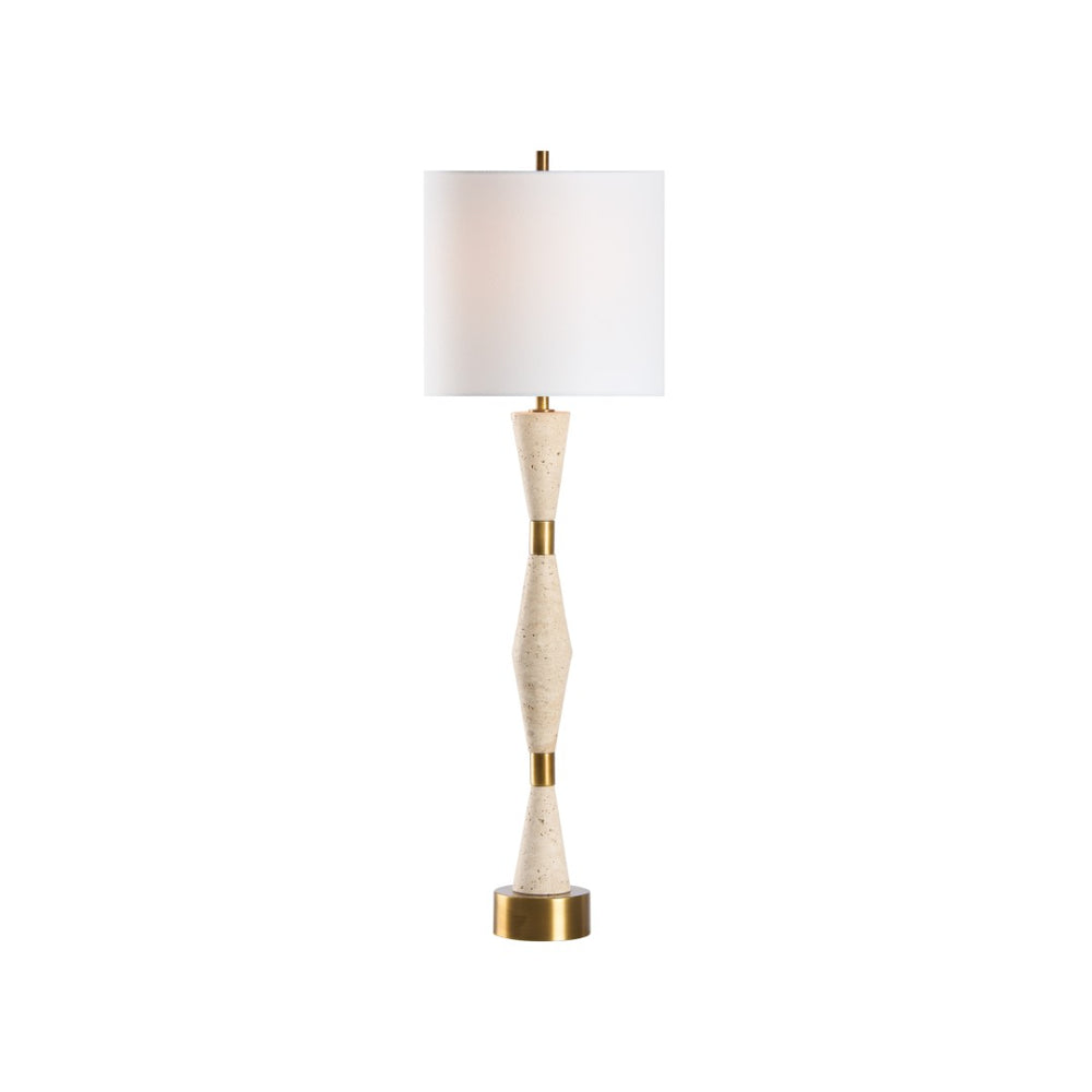 Chelsea House Metroline Travertine Lamp With Brass Accents — Slim 36" Sculptural Stone Table Light For Modern Spaces 70317
