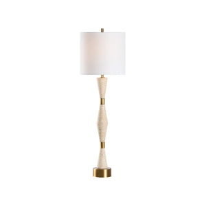 Chelsea House Metroline Travertine Lamp With Brass Accents — Slim 36" Sculptural Stone Table Light For Modern Spaces 70317