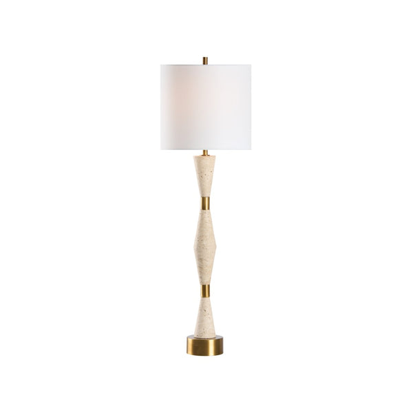Chelsea House Metroline Travertine Lamp With Brass Accents — Slim 36" Sculptural Stone Table Light For Modern Spaces 70317