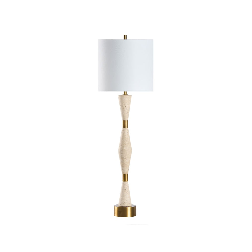 Chelsea House Metroline Travertine Lamp With Brass Accents — Slim 36" Sculptural Stone Table Light For Modern Spaces 70317