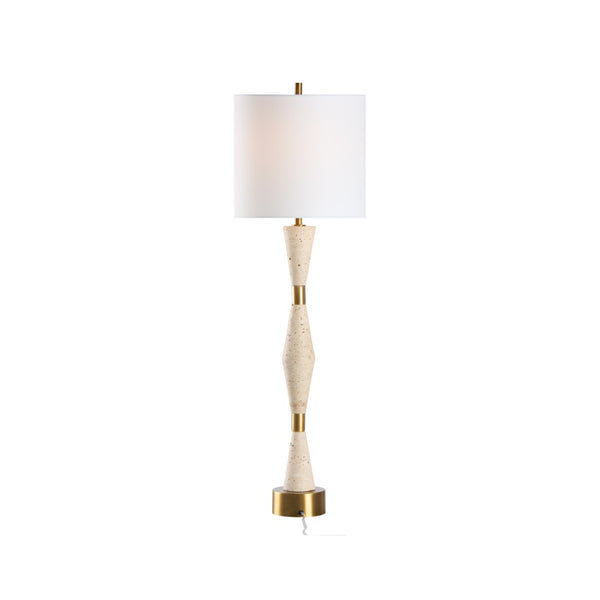 Chelsea House Metroline Travertine Lamp With Brass Accents — Slim 36" Sculptural Stone Table Light For Modern Spaces 70317