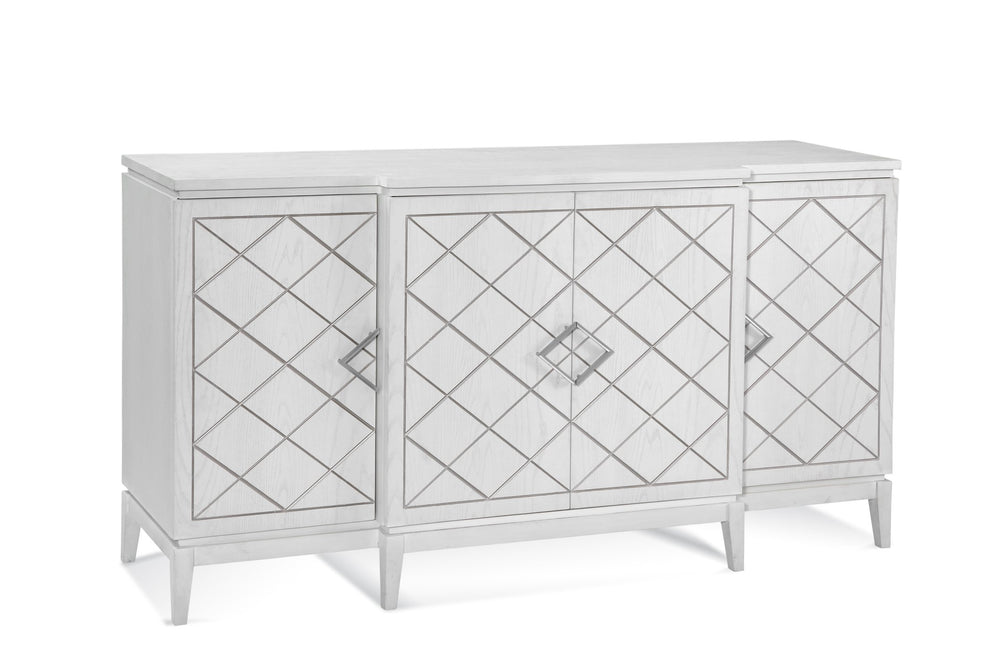 Basset Mirror Farrow Server: Elegant Four-door Storage With Adjustable Shelves, Soft-close Hinges & Chic Accents White Rubberwood,Oak Veneer 7032-dr-576