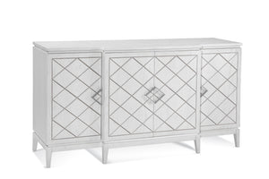 Basset Mirror Farrow Server: Elegant Four-door Storage With Adjustable Shelves, Soft-close Hinges & Chic Accents White Rubberwood,Oak Veneer 7032-dr-576