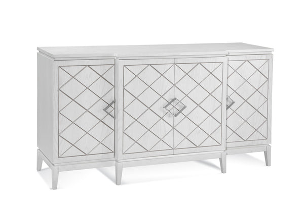 Basset Mirror Farrow Server: Elegant Four-door Storage With Adjustable Shelves, Soft-close Hinges & Chic Accents White Rubberwood,Oak Veneer 7032-dr-576