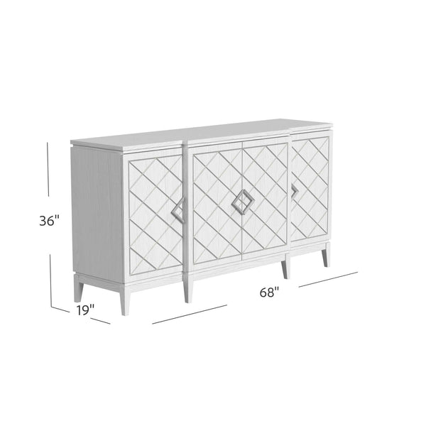 Basset Mirror Farrow Server: Elegant Four-door Storage With Adjustable Shelves, Soft-close Hinges & Chic Accents White Rubberwood,Oak Veneer 7032-dr-576