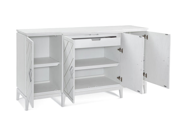 Basset Mirror Farrow Server: Elegant Four-door Storage With Adjustable Shelves, Soft-close Hinges & Chic Accents White Rubberwood,Oak Veneer 7032-dr-576