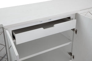 Basset Mirror Farrow Server: Elegant Four-door Storage With Adjustable Shelves, Soft-close Hinges & Chic Accents White Rubberwood,Oak Veneer 7032-dr-576