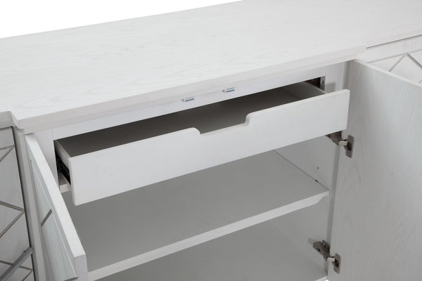 Basset Mirror Farrow Server: Elegant Four-door Storage With Adjustable Shelves, Soft-close Hinges & Chic Accents White Rubberwood,Oak Veneer 7032-dr-576