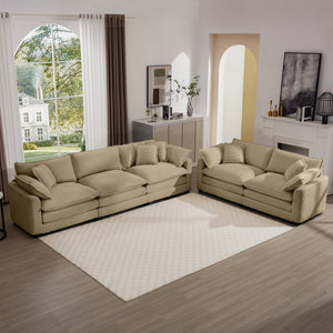 English Elm Modern 2-Piece Living Room Sofa Set With Plush Tan Corduroy, Deep Seats & Memory Foam Cushions W714S00793