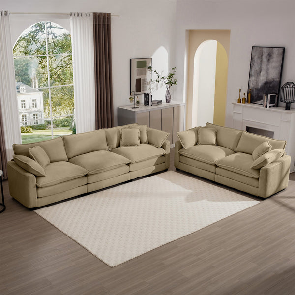 English Elm Modern 2-Piece Living Room Sofa Set With Plush Tan Corduroy, Deep Seats & Memory Foam Cushions W714S00793