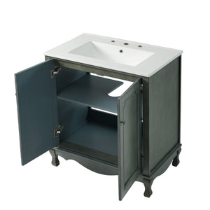 English Elm Christopher Knight Home® - 60" Retro Double Sink Bathroom Vanity Set with Soft-Close Doors, Adjustable Shelves, Rubberwood Legs Antique blue green,Teal N817P245317B