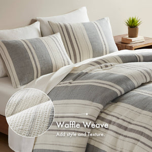 JLA Home Woolrich - Comforter Oversized 3-Piece Set with Cotton Gauze Face, Plush Poly-Fill, Waffle Texture & OEKO-TEX Quality Grey WR10-4047