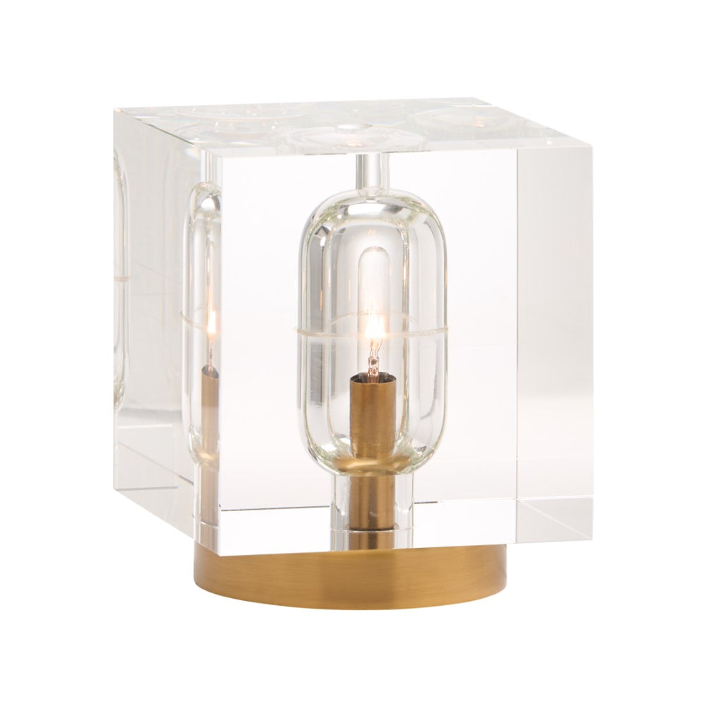 Chelsea House Cube Modern Cube Lamp With Antique Brass Accents — Compact 3" Ambient Accent Light For Bedside 70330