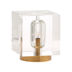 Chelsea House Cube Modern Cube Lamp With Antique Brass Accents — Compact 3" Ambient Accent Light For Bedside 70330