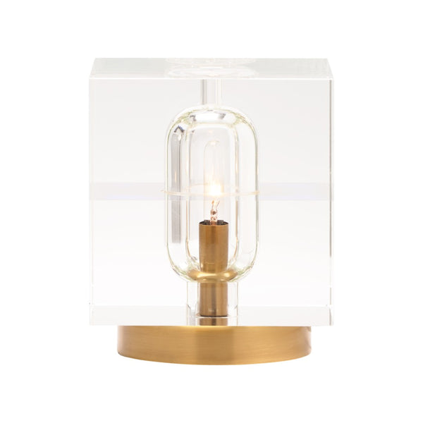 Chelsea House Cube Modern Cube Lamp With Antique Brass Accents — Compact 3" Ambient Accent Light For Bedside 70330