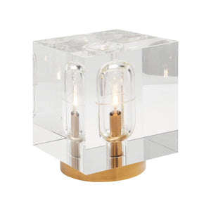 Chelsea House Cube Modern Cube Lamp With Antique Brass Accents — Compact 3" Ambient Accent Light For Bedside 70330