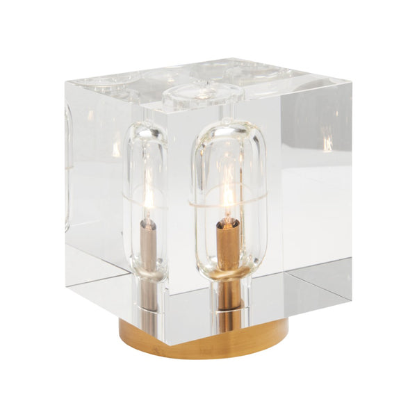 Chelsea House Cube Modern Cube Lamp With Antique Brass Accents — Compact 3" Ambient Accent Light For Bedside 70330