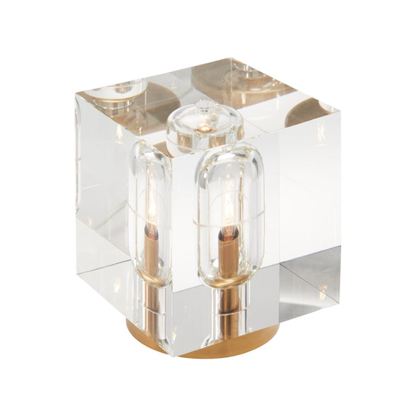Chelsea House Cube Modern Cube Lamp With Antique Brass Accents — Compact 3" Ambient Accent Light For Bedside 70330